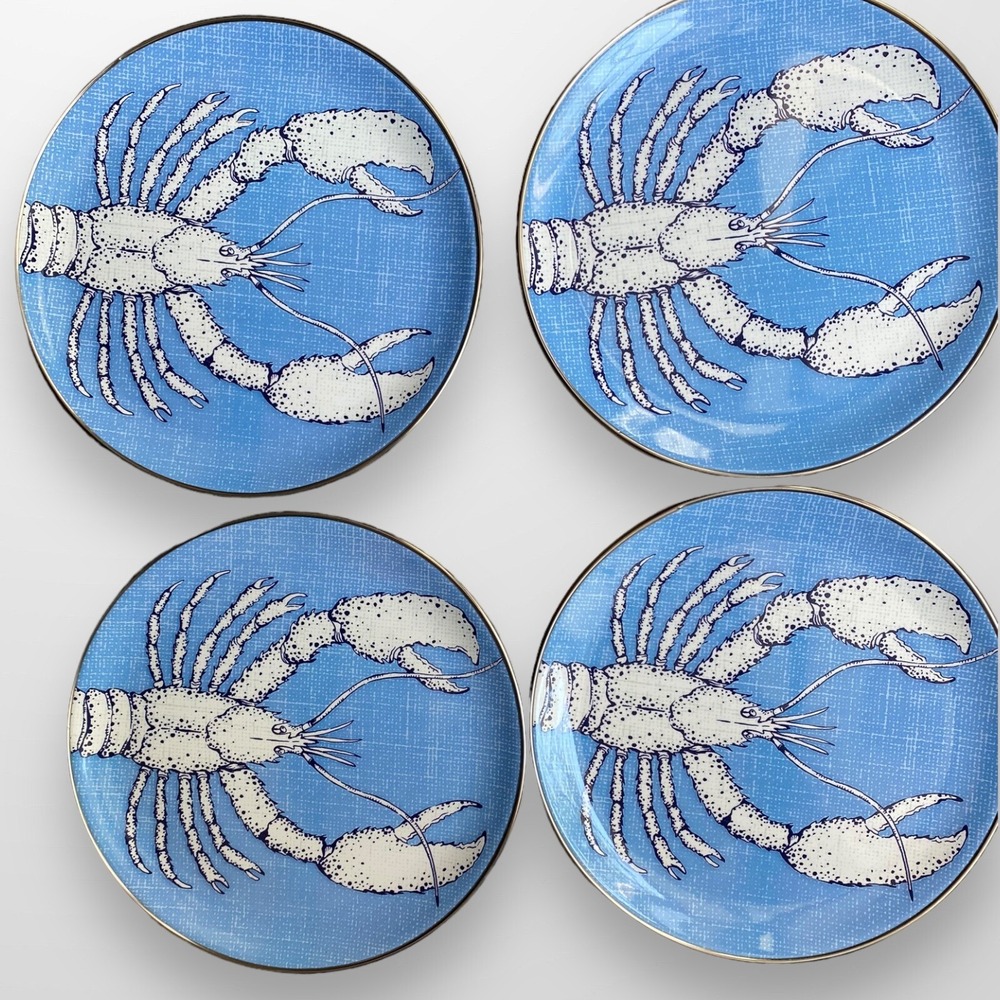 Tommy Bahama Melamine Salad Plates Set of 4 Blue Lobster NEW‎ 8"